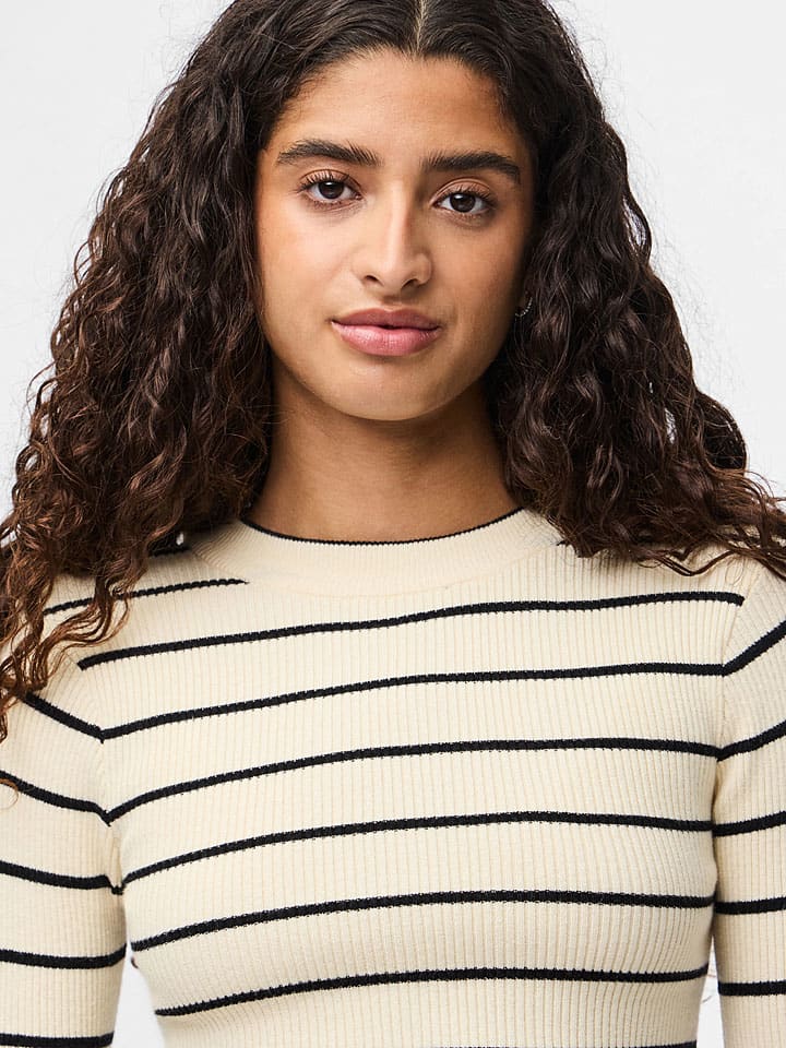 Pieces Creme/ Schwarz 6510985 Longsleeve "Pcmira" in Creme/ Schwarz - 4