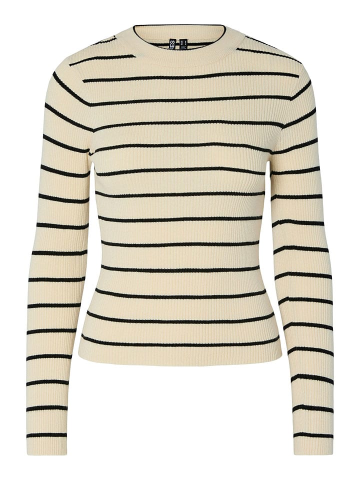 Pieces Creme/ Schwarz 6510985 Longsleeve "Pcmira" in Creme/ Schwarz - 5