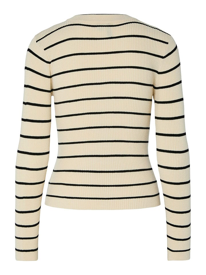 Pieces Creme/ Schwarz 6510985 Longsleeve "Pcmira" in Creme/ Schwarz - 6