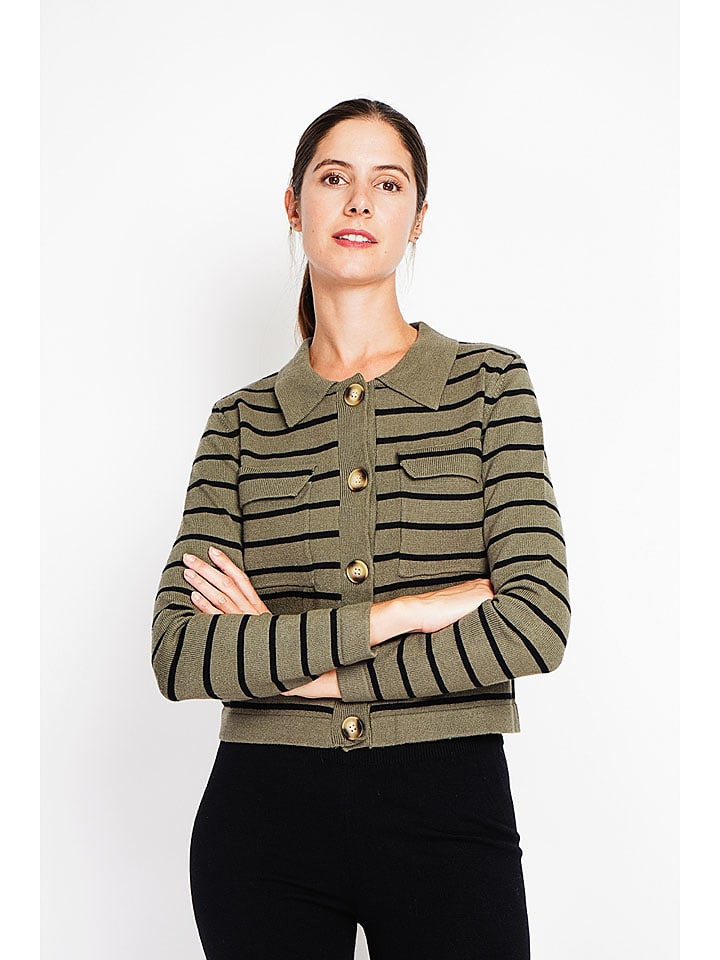 Sveter ASSUILI Khaki/ Schwarz 8911094 Cardigan in Khaki/ Schwarz - 2