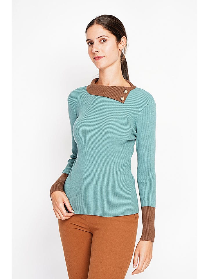 Sveter ASSUILI Türkis/ Camel 695637 Pullover in Türkis/ Camel - 2