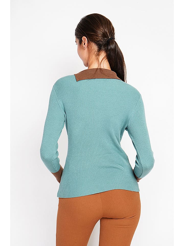 Sveter ASSUILI Türkis/ Camel 695637 Pullover in Türkis/ Camel - 3