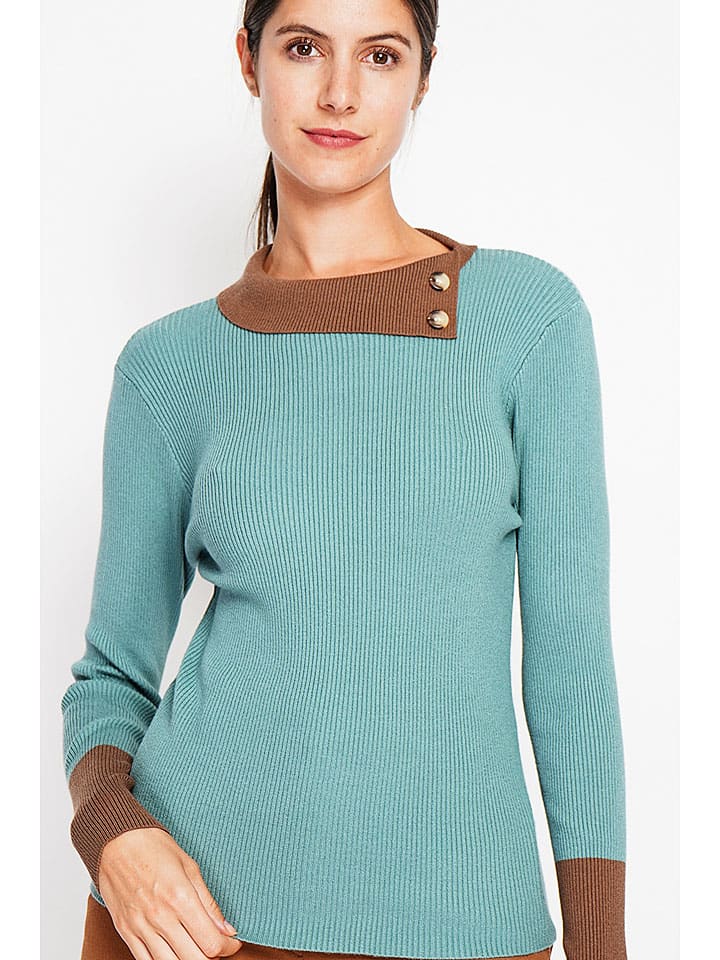Sveter ASSUILI Türkis/ Camel 695637 Pullover in Türkis/ Camel - 4
