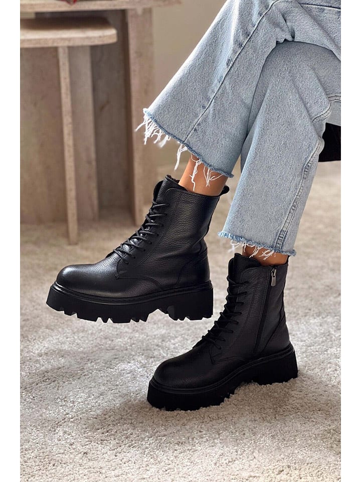 Kozačky trendyol Schwarz 9270780 Leder-Stiefeletten in Schwarz - 3