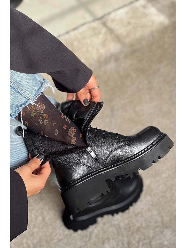 Kozačky trendyol Schwarz 9270780 Leder-Stiefeletten in Schwarz - 5