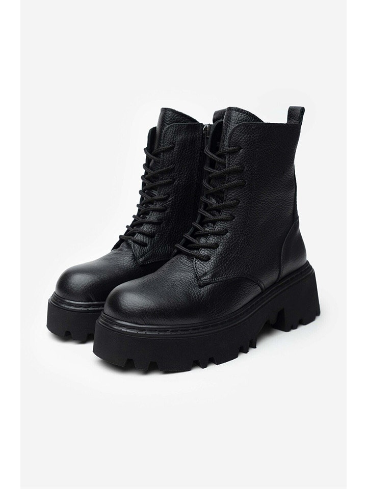 Kozačky trendyol Schwarz 9270780 Leder-Stiefeletten in Schwarz - 6