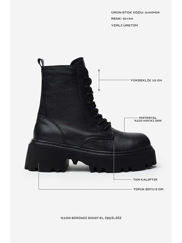 Kozačky trendyol Schwarz 9270780 Leder-Stiefeletten in Schwarz - 8