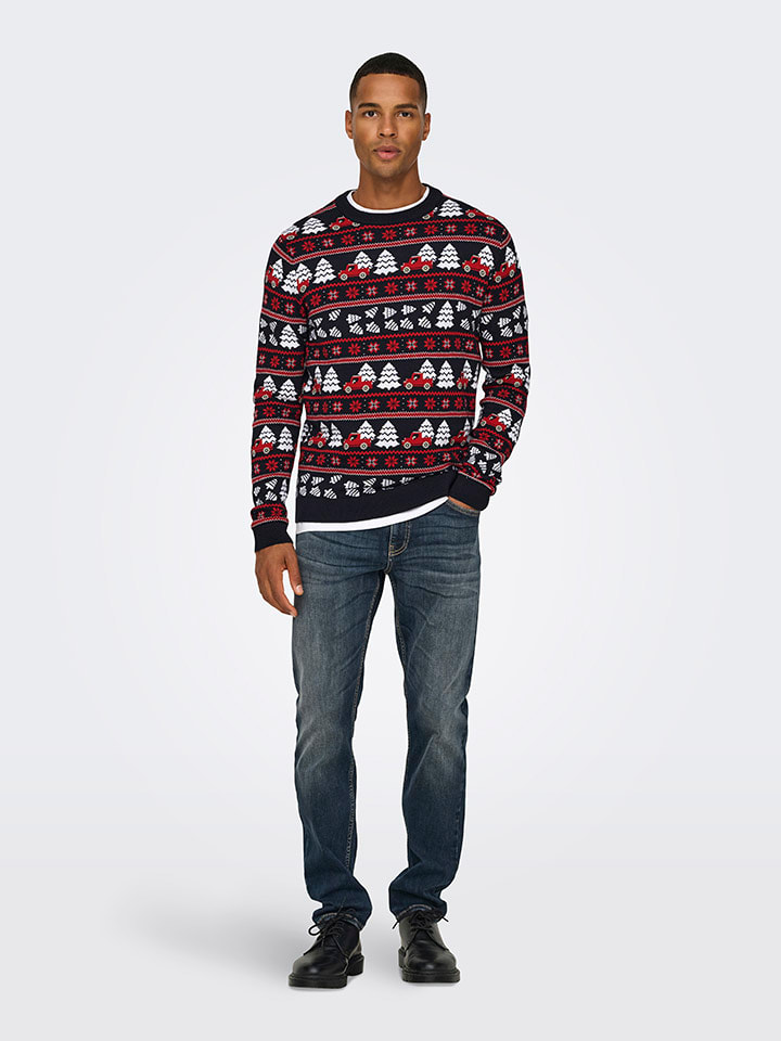 Svetr ONLY & SONS Schwarz/ Rot 7795177 Pullover in Schwarz/ Rot - 2