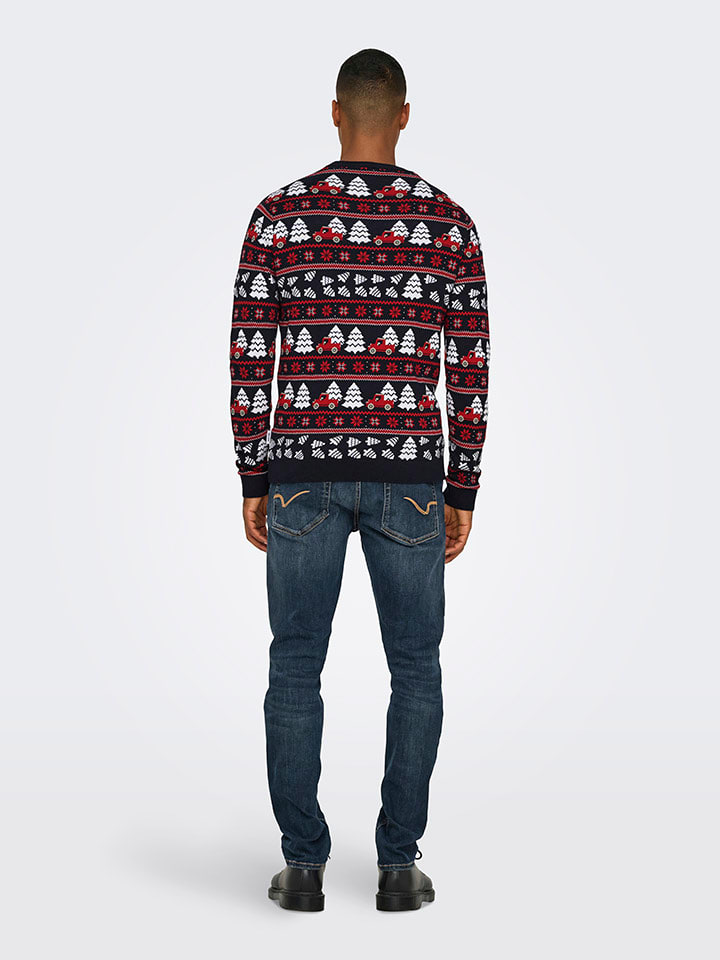 Svetr ONLY & SONS Schwarz/ Rot 7795177 Pullover in Schwarz/ Rot - 3