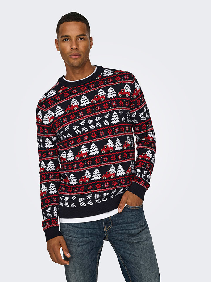 Svetr ONLY & SONS Schwarz/ Rot 7795177 Pullover in Schwarz/ Rot - 4