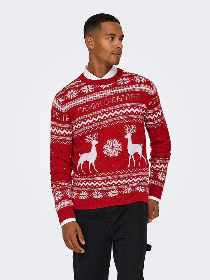 Svetr ONLY & SONS Rot/ Weiß 3332354 Pullover in Rot/ Weiß - 2