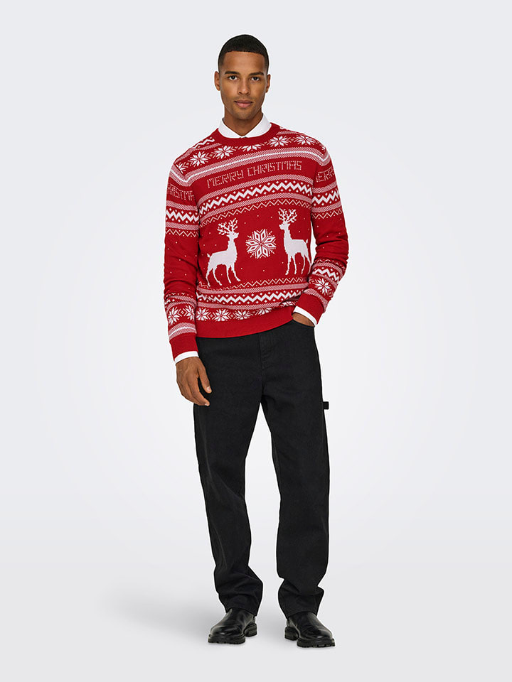 Svetr ONLY & SONS Rot/ Weiß 3332354 Pullover in Rot/ Weiß - 3