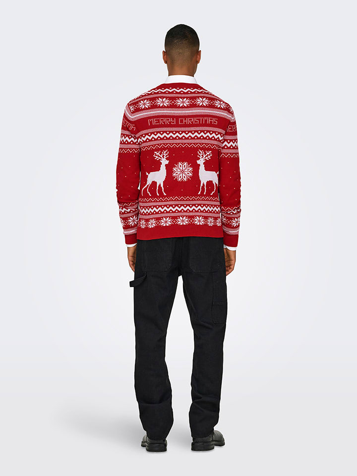 Svetr ONLY & SONS Rot/ Weiß 3332354 Pullover in Rot/ Weiß - 4