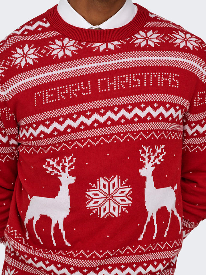 Svetr ONLY & SONS Rot/ Weiß 3332354 Pullover in Rot/ Weiß - 6