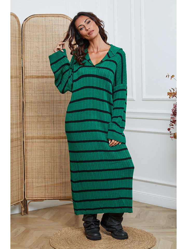 Šaty So Cachemire Grün/ Schwarz 700564 Strickkleid "Dowell" in Grün/ Schwarz - 1