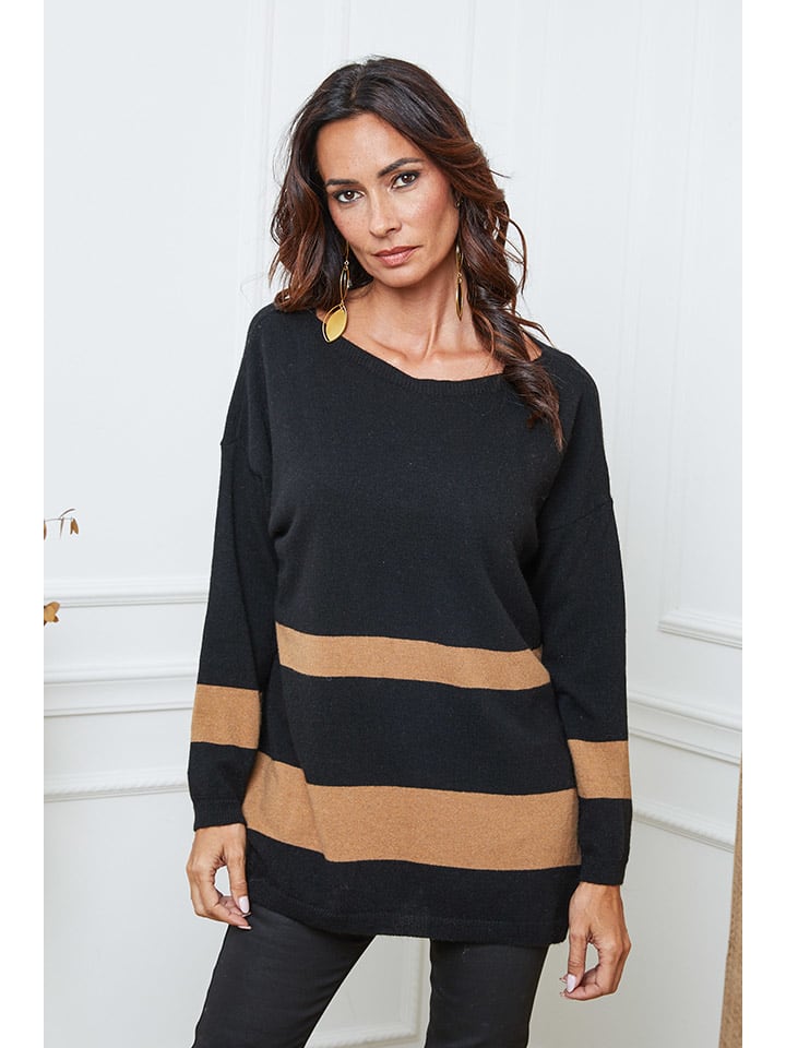 Sveter So Cachemire Schwarz/ Hellbraun 757357 Pullover "Ellev" in Schwarz/ Hellbraun - 1