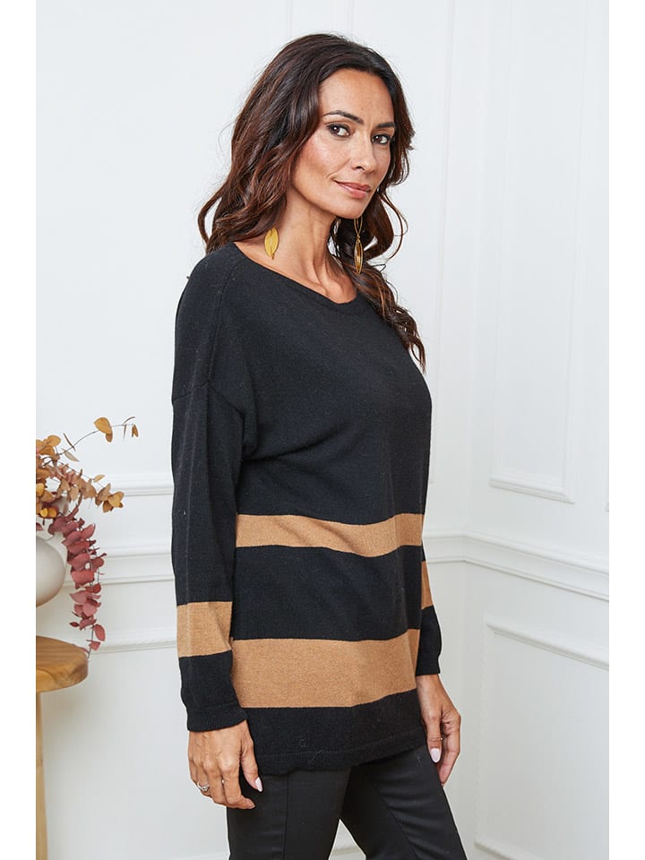 Sveter So Cachemire Schwarz/ Hellbraun 757357 Pullover "Ellev" in Schwarz/ Hellbraun - 2