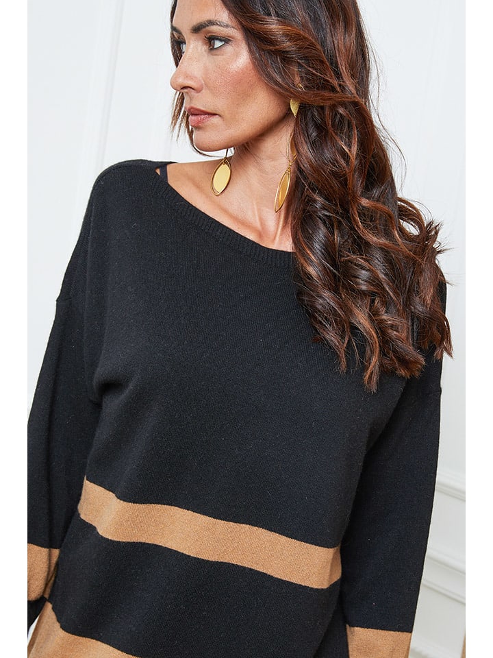 Sveter So Cachemire Schwarz/ Hellbraun 757357 Pullover "Ellev" in Schwarz/ Hellbraun - 4