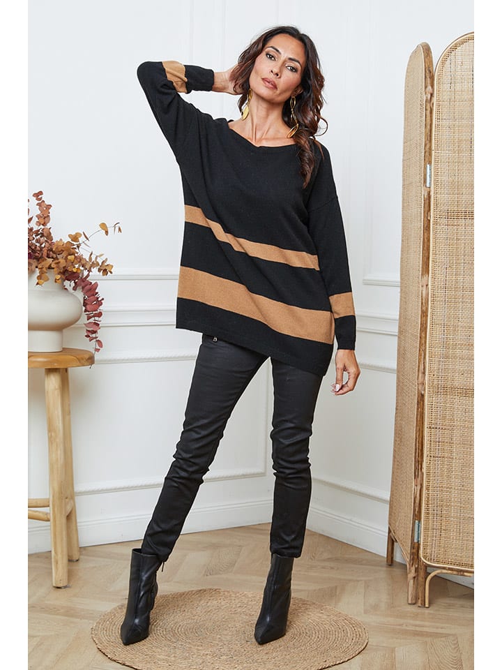 Sveter So Cachemire Schwarz/ Hellbraun 757357 Pullover "Ellev" in Schwarz/ Hellbraun - 5