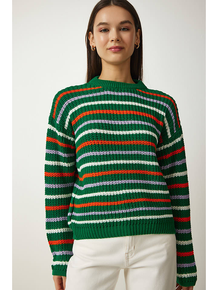 Sveter Happiness Istanbul Grün/ Orange/ Weiß 340972 Pullover in Grün/ Orange/ Weiß - 1