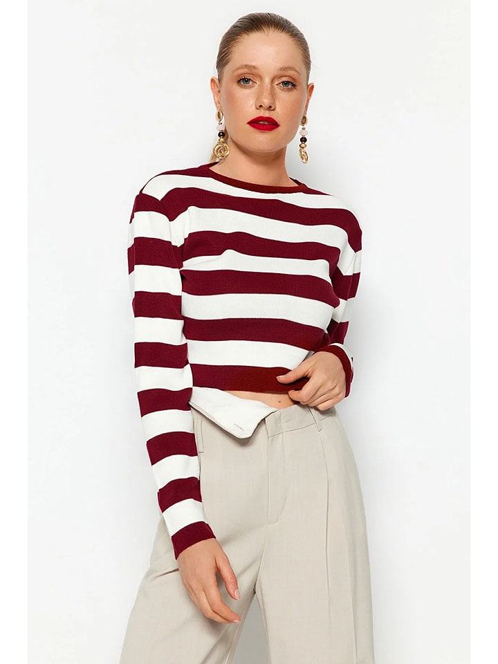 Sveter trendyol Bordeaux/ Weiß 7981744 Pullover in Bordeaux/ Weiß - 1