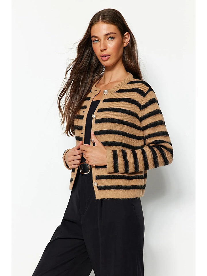 Sveter trendyol Camel/ Schwarz 1221386 Cardigan in Camel/ Schwarz - 1