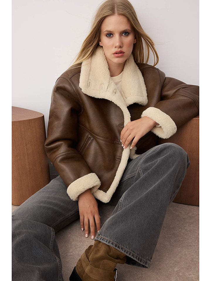 Dámska bunda trendyol Braun/ Beige 7100689 Kunstlederjacke in Braun/ Beige - 1
