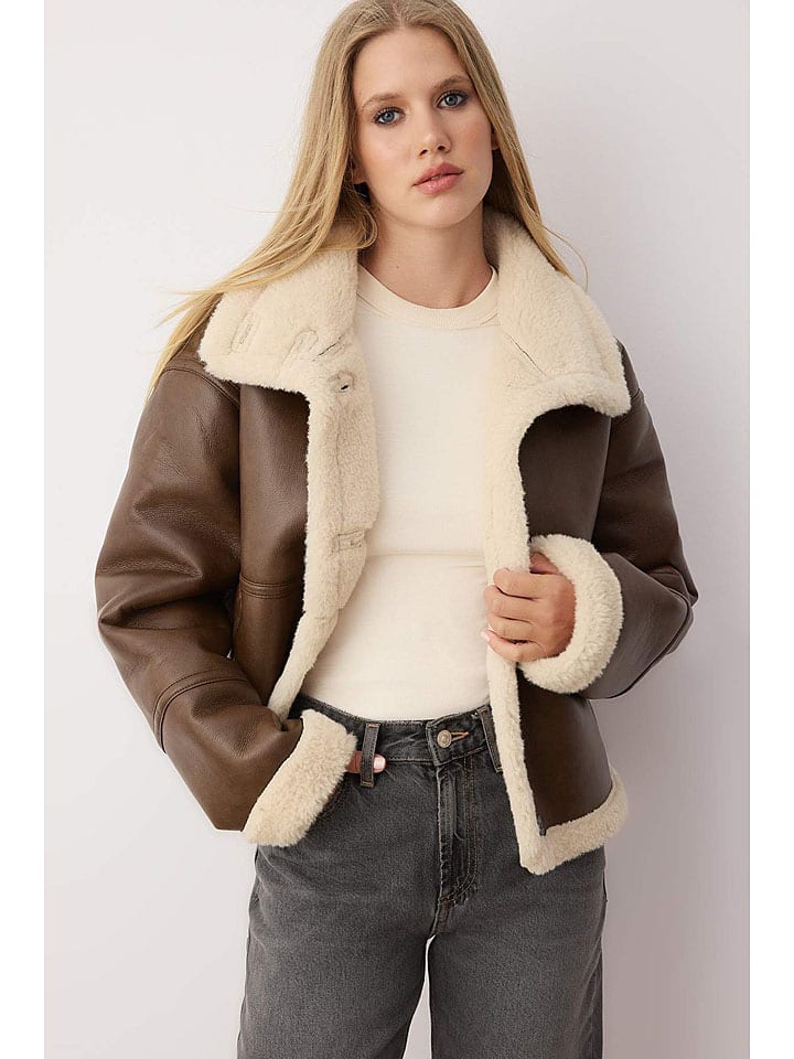 Dámska bunda trendyol Braun/ Beige 7100689 Kunstlederjacke in Braun/ Beige - 3