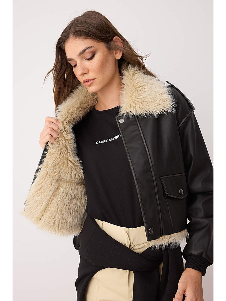 Dámska bunda trendyol Schwarz/ Beige 582009 Hemdjacke in Schwarz/ Beige - 3