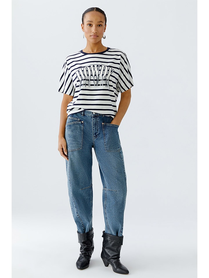 Tričko Oui Weiß/ Blau 1592669 Shirt in Weiß/ Blau - 1