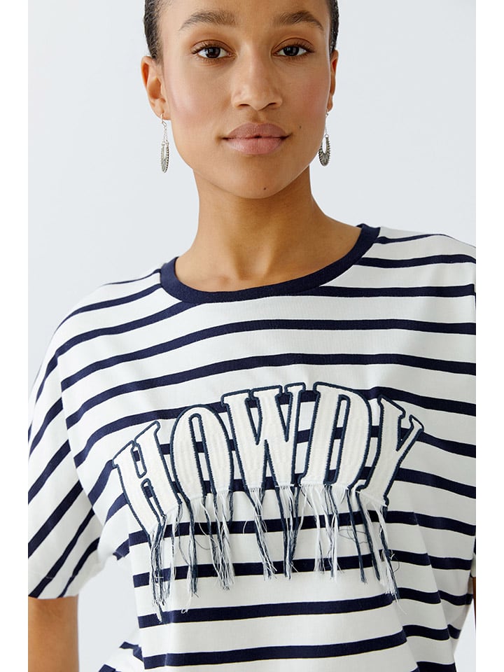 Tričko Oui Weiß/ Blau 1592669 Shirt in Weiß/ Blau - 2