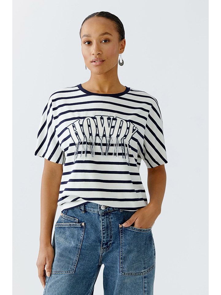 Tričko Oui Weiß/ Blau 1592669 Shirt in Weiß/ Blau - 4