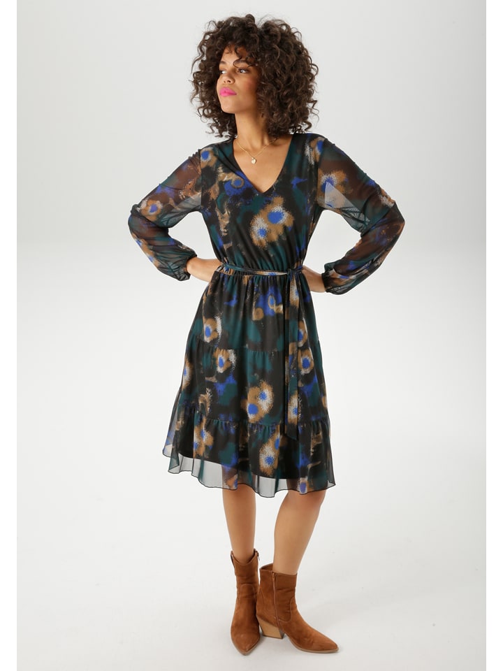 Šaty Aniston Schwarz/ Petrol/ Camel 235049 Kleid in Schwarz/ Petrol/ Camel - 1