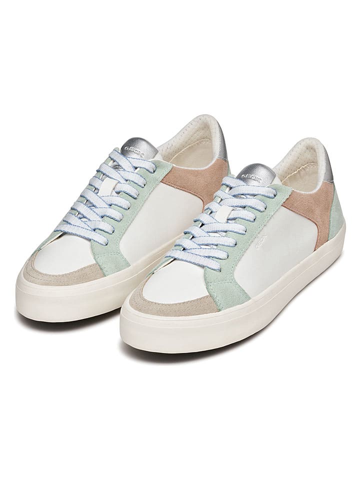 Tenisky Geox Weiß/ Grün/ Silber 139678 Leder-Sneakers "Emmeleny" in Weiß/ Grün/ Silber - 3
