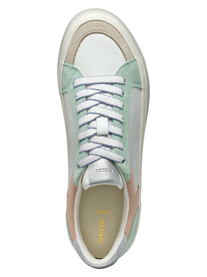 Tenisky Geox Weiß/ Grün/ Silber 139678 Leder-Sneakers "Emmeleny" in Weiß/ Grün/ Silber - 8