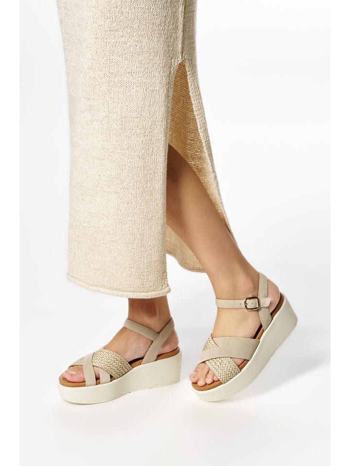 Sandále Geox Creme 9691288 Leder-Keilsandaletten "Xand" in Creme - 10