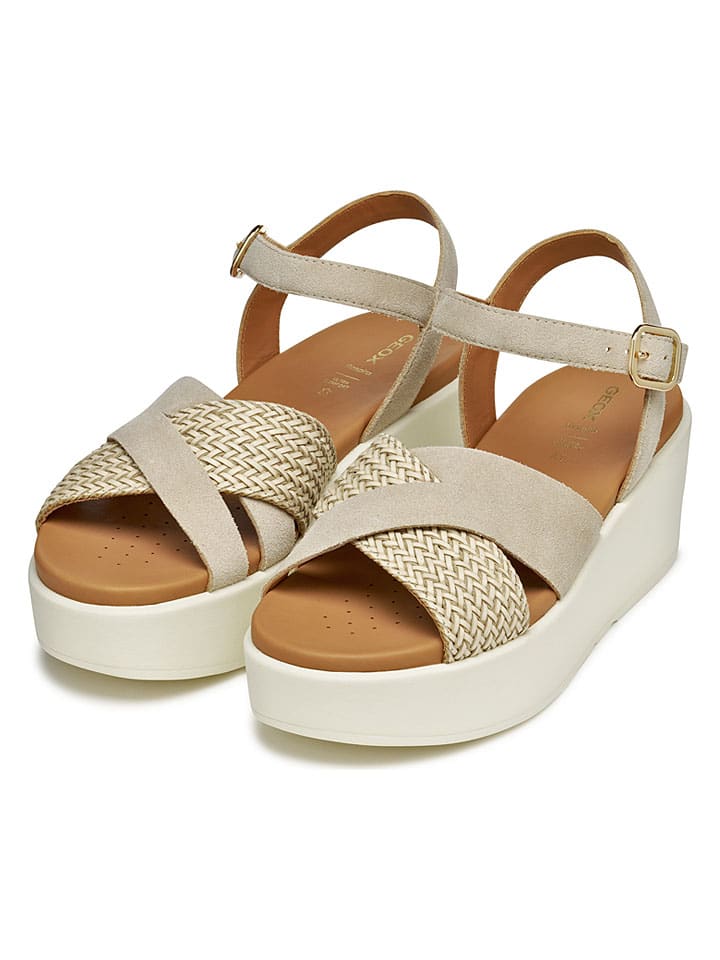 Sandále Geox Creme 9691288 Leder-Keilsandaletten "Xand" in Creme - 3