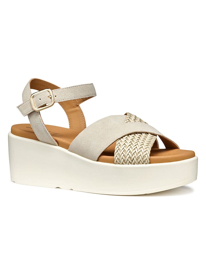 Sandále Geox Creme 9691288 Leder-Keilsandaletten "Xand" in Creme - 5