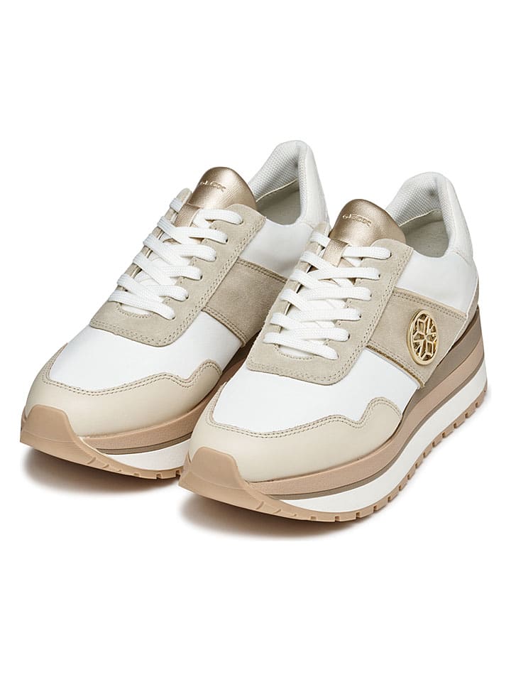 Tenisky Geox Weiß/ Beige 222053 Leder-Keilsneakers "New Kency" in Weiß/ Beige - 3