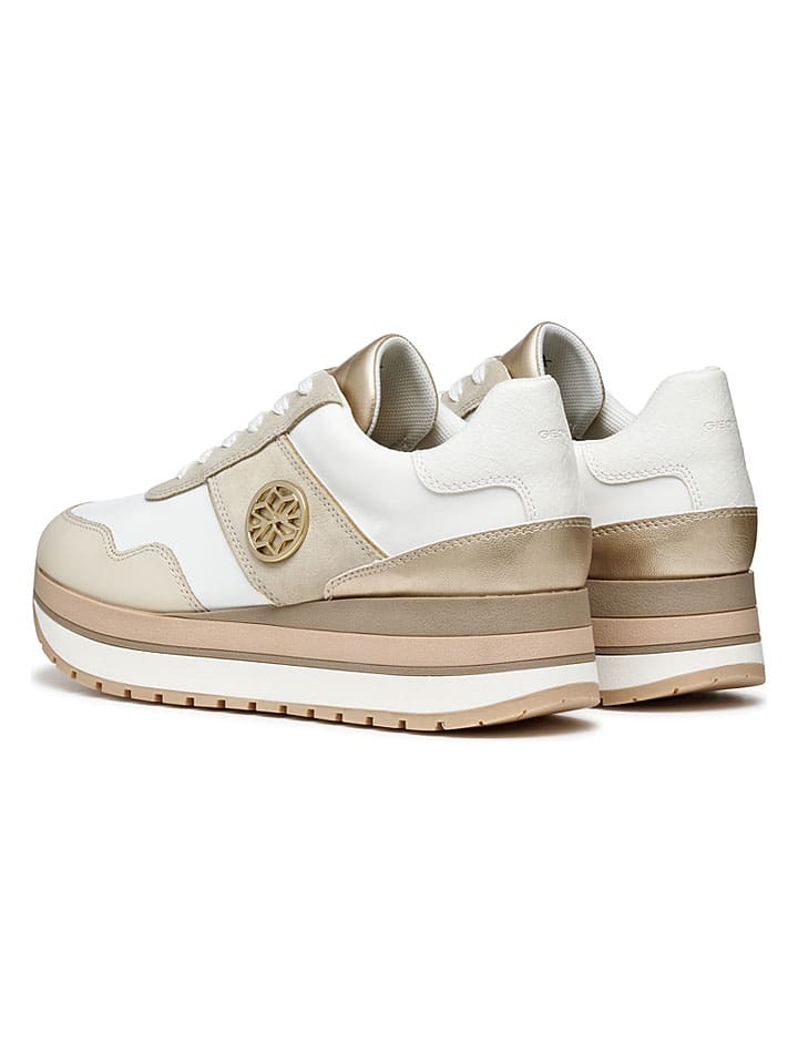 Tenisky Geox Weiß/ Beige 222053 Leder-Keilsneakers "New Kency" in Weiß/ Beige - 4
