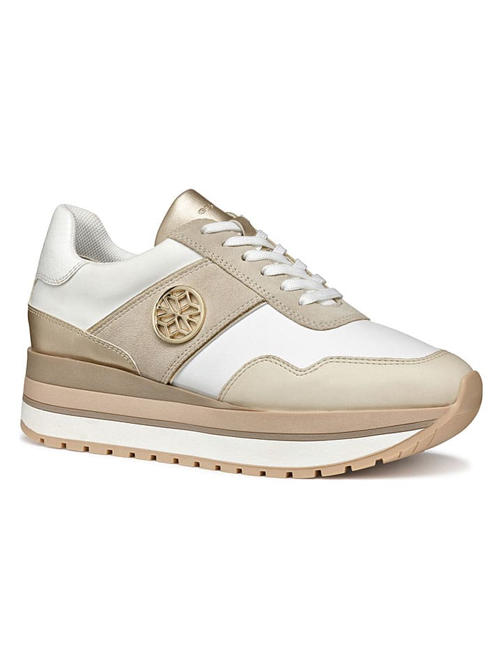 Tenisky Geox Weiß/ Beige 222053 Leder-Keilsneakers "New Kency" in Weiß/ Beige - 5