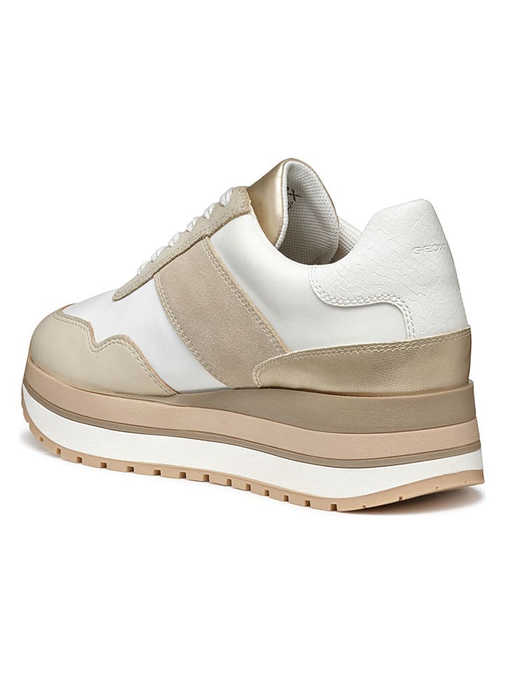 Tenisky Geox Weiß/ Beige 222053 Leder-Keilsneakers "New Kency" in Weiß/ Beige - 6