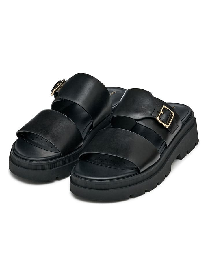 Geox Schwarz 764908 Leder-Pantoletten "Adacter" in Schwarz - 3