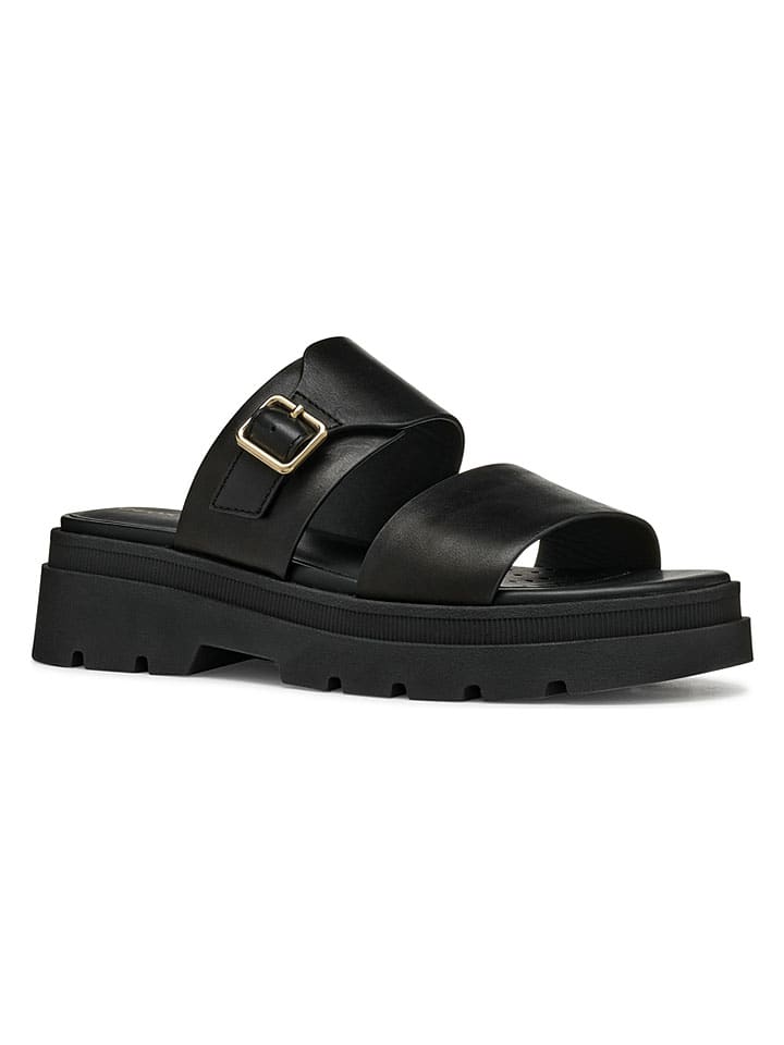 Geox Schwarz 764908 Leder-Pantoletten "Adacter" in Schwarz - 5