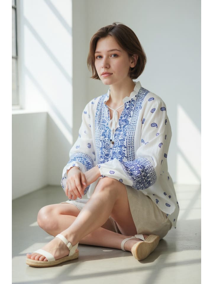 William de Faye Weiß/ Blau 6116960 Bluse in Weiß/ Blau - 4