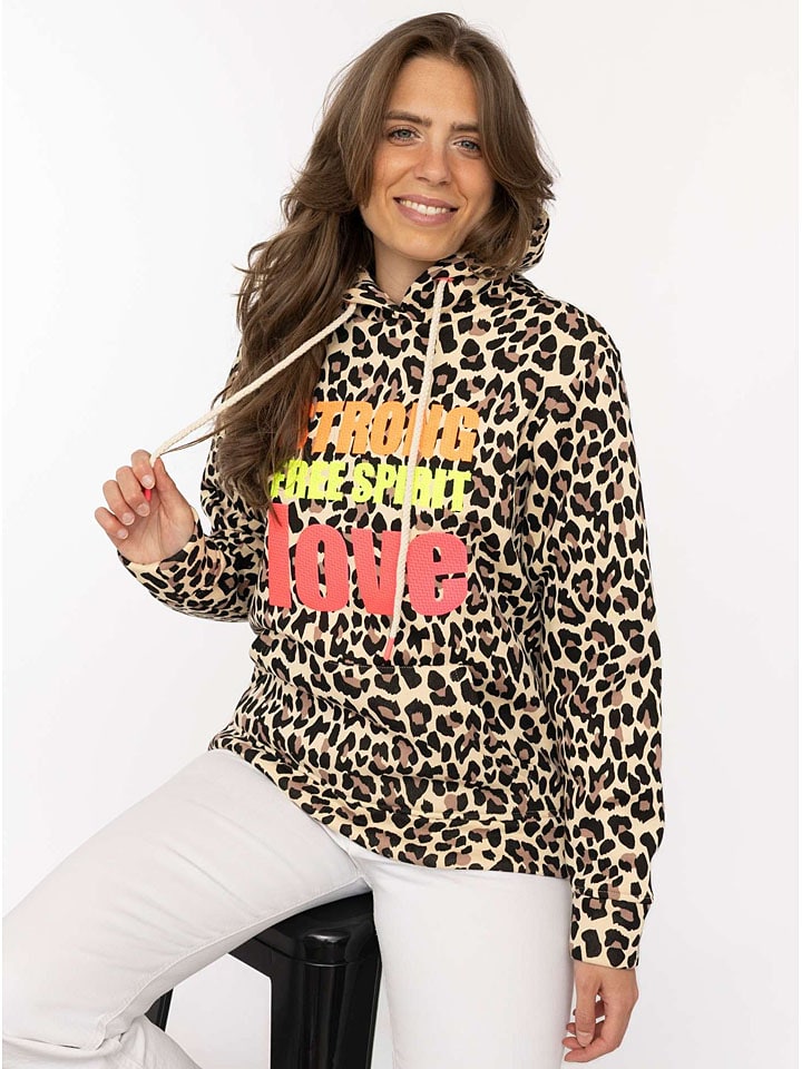 Mikina Zwillingsherz Beige 591961 Hoodie "AOP Leo Strong" in Beige - 1