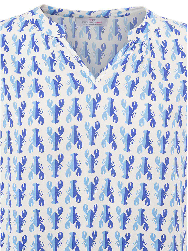 Zwillingsherz Weiß/ Blau 1626743 Bluse "Lobsters" in Weiß/ Blau - 5