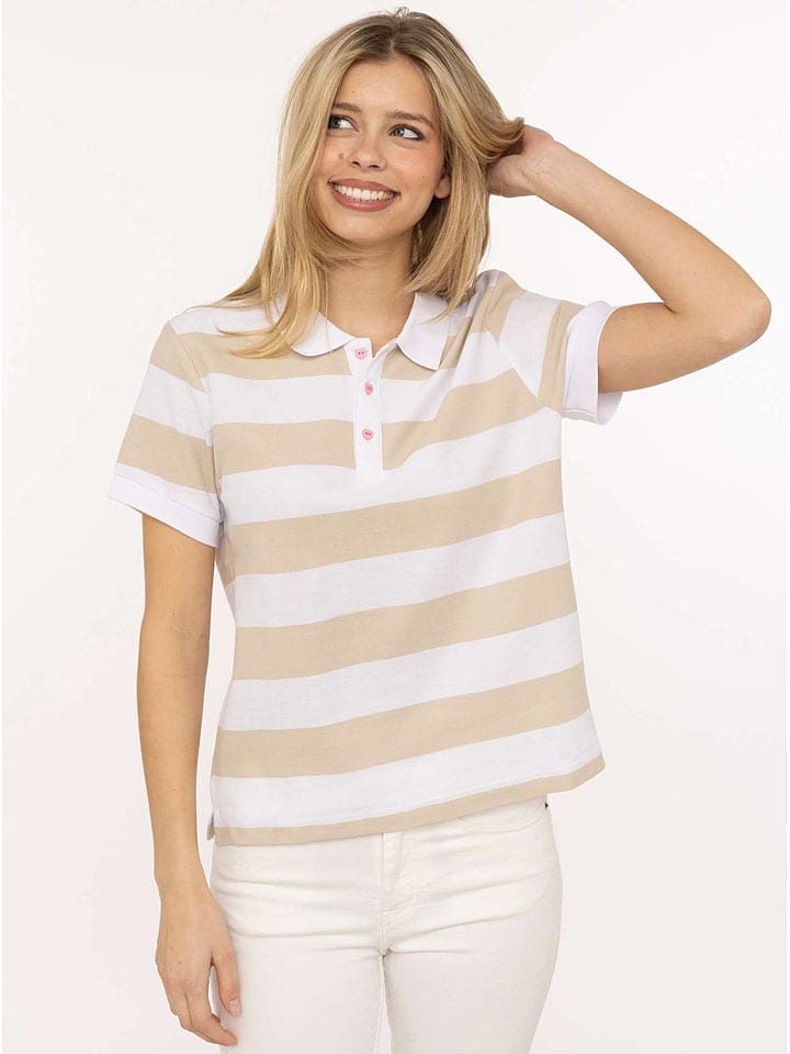 Tričko Zwillingsherz Weiß/ Beige 3284120 Poloshirt "Stripes" in Weiß/ Beige - 1