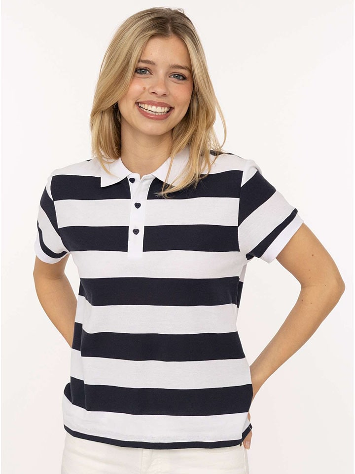 Tričko Zwillingsherz Weiß/ Dunkelblau 687774 Poloshirt "Stripes" in Weiß/ Dunkelblau - 1