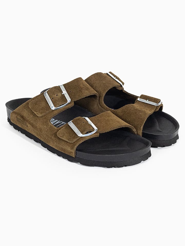 Boty BACKSUN Khaki/ Schwarz 998401 Leder-Pantoletten "Atlas" in Khaki/ Schwarz - 1